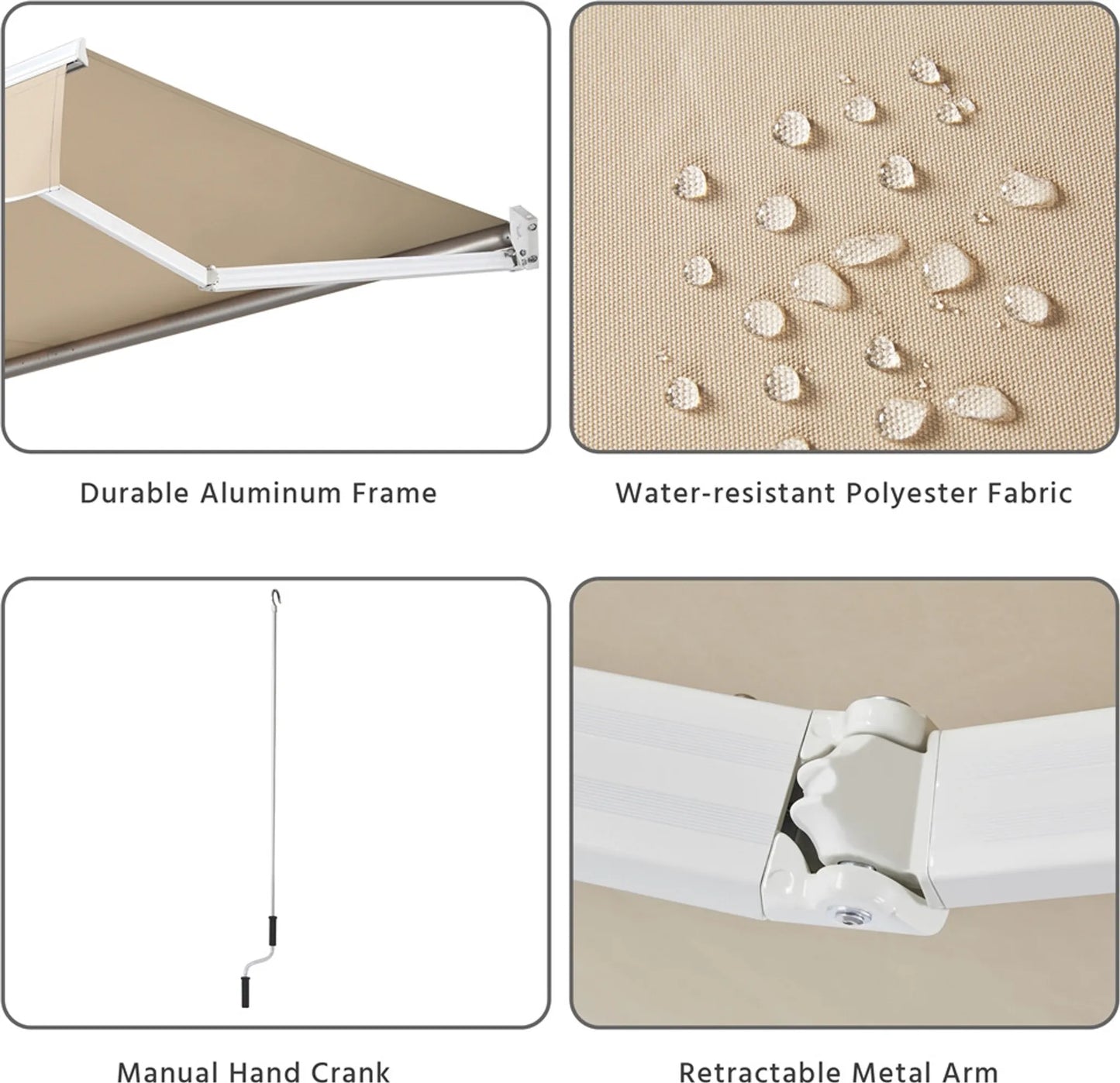 Yaheetech Klemzonnescherm – 300 x 250 x 25 cm – Voorzien Van Handmatige Slingerstang En Verstelbare Hoek En UV-Bestendige Coating – Voor Balkon En Terras – Beige Polyester En Metaal