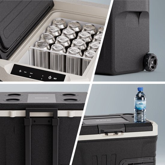 Auronic Elektrische Koelbox - Compressor - 40L - 12V en 240 volt - Camping Koelkast - Frigobox Auto - Met Wielen en Hendel - Zwart