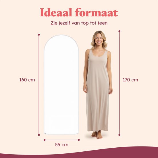 Fraay Passpiegel 160x55cm - Staand & Hangend - Minimalistische Wandspiegel - Staande Spiegel - Wit Mat