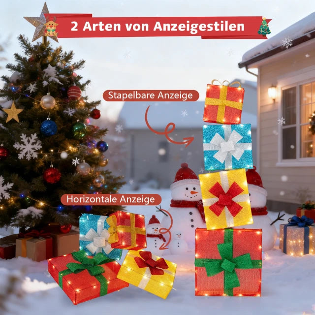 Coast Kerstcadeaudozen Set - Verlicht - 48LED - Gestapeld - Tuin - Kerst - Meerkleurig