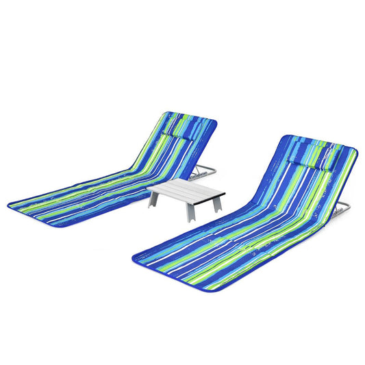 Coast Strandmatten (2 Stuks) met Bijzettafel - 151 x 56 x 27 cm - Groen / Blauw