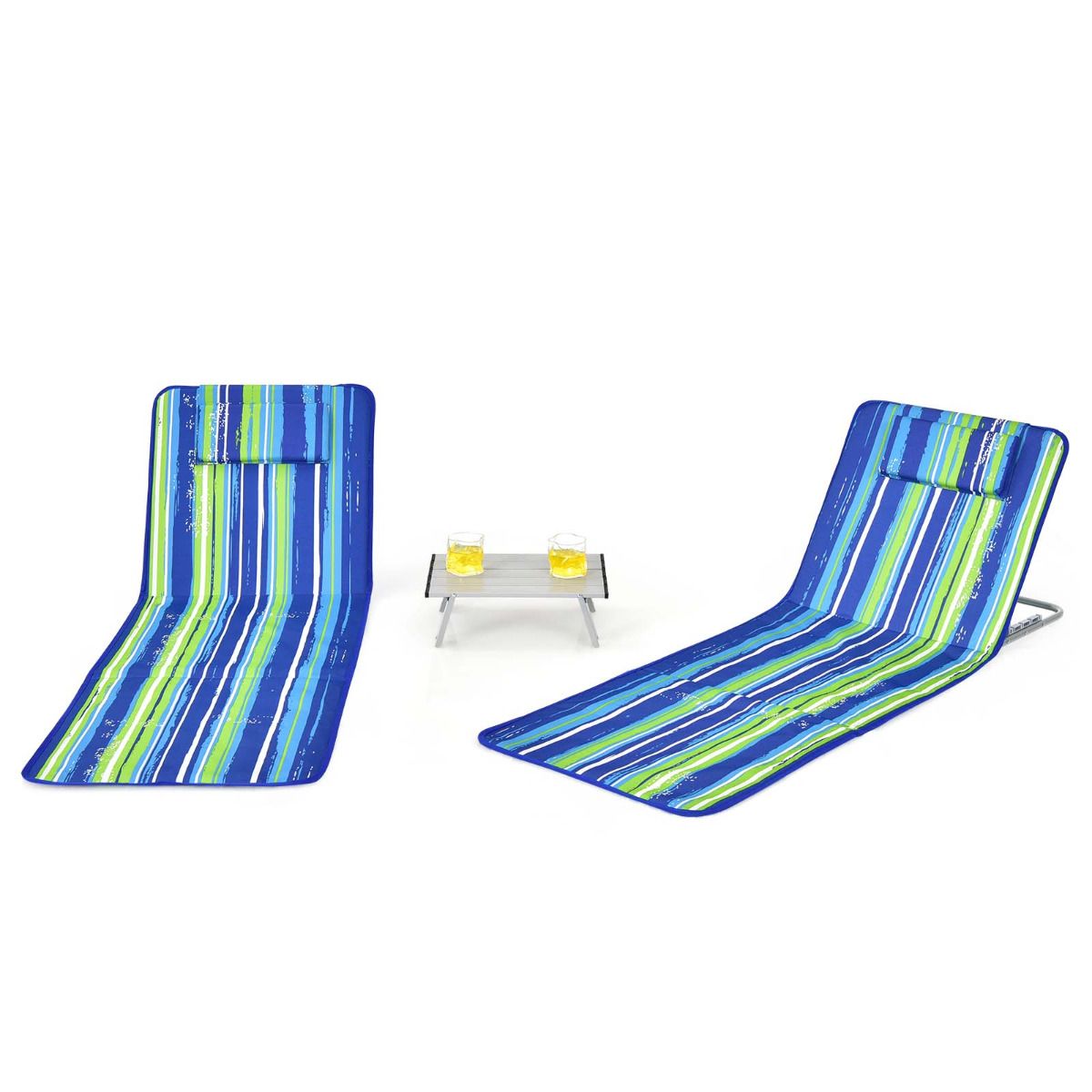 Coast Strandmatten (2 Stuks) met Bijzettafel - 151 x 56 x 27 cm - Groen / Blauw
