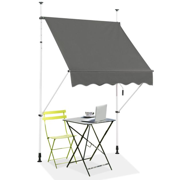 Coast Uittrekbaar Zonnescherm Grijs – 150 x 120 cm – Verstelbare Hoogte en Hoek met Handzwengel