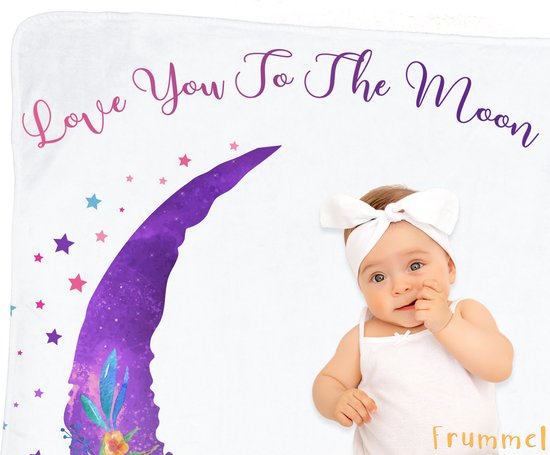 Frummel Mijlpaaldeken ‘Roze Maan’ – Baby Mijlpaaldeken – Kraamcadeau – 100×150 cm