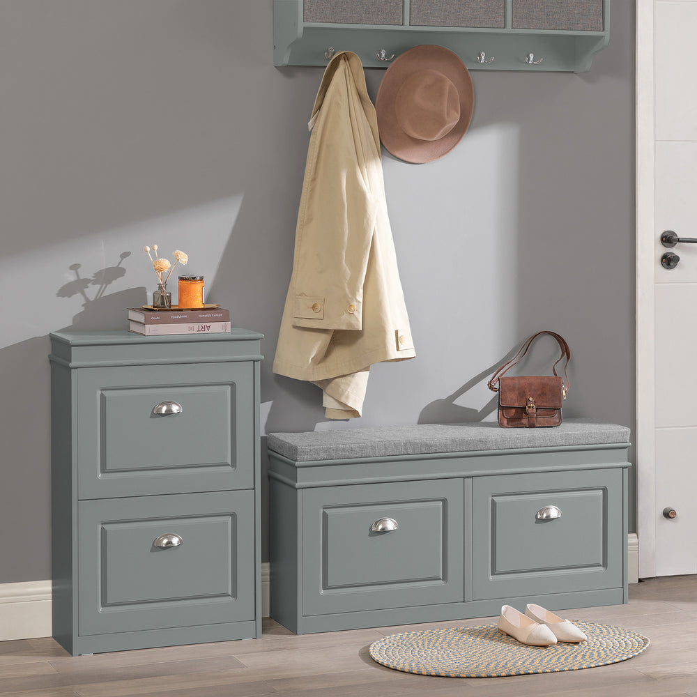SoBuy Schoenenkast - Incl 2 Kleppen - Schoenenrek - 4 Planken - Grijs - 54x82x24cm - FSR78-HG