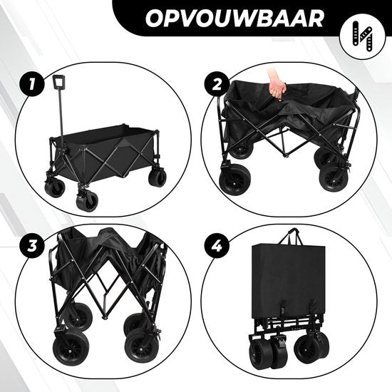 Outbee Bolderkar - Bolderkar Opvouwbaar - Bolderwagen - 120Liter Inhoud - Met Wielslot- 120kg Draagvermogen - Zwart
