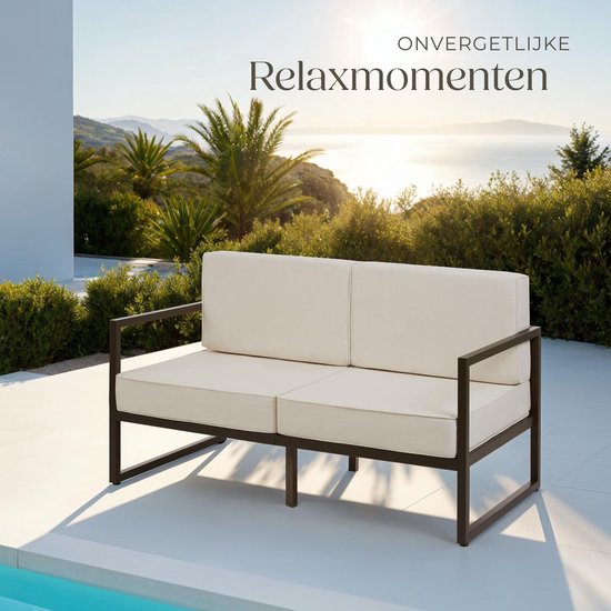 tectake® - Tuin-loungebank Comosa - Voor 2 personen - Tuinbank - 2-zits Loungesofa - Waterafstotende en ultradikke zit-en rugkussens - Draagkracht 125kg per zitplaats - Bruin/beige