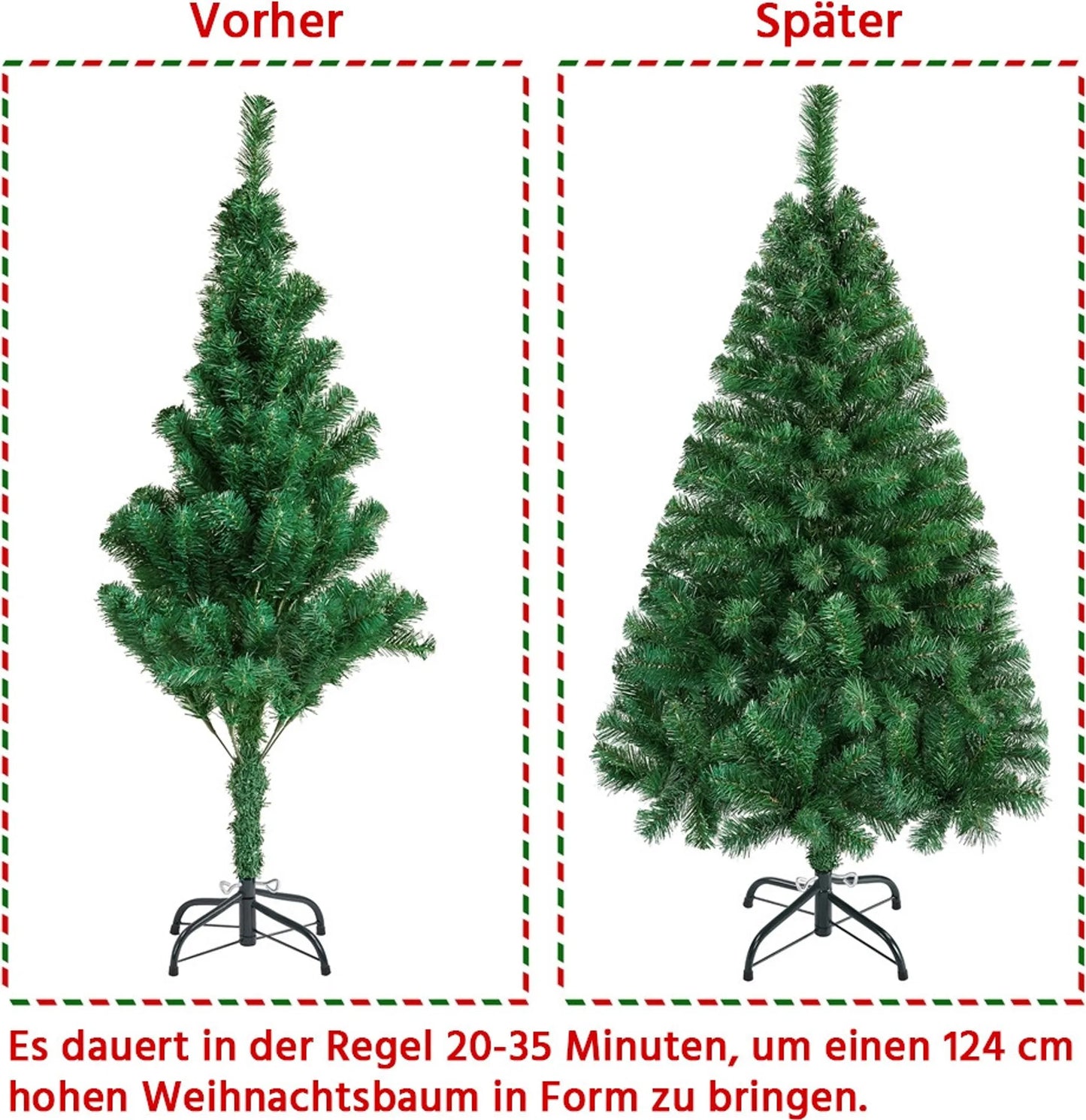 Yaheetech Kunstkerstboom 124 cm – Voorzien Van 208 Takpunten En Inklapbare Metalen Voet En Rubberen Beschermvoetjes – Voor Woonkamer En Tafeldecoratie – Groen PVC En Metaal