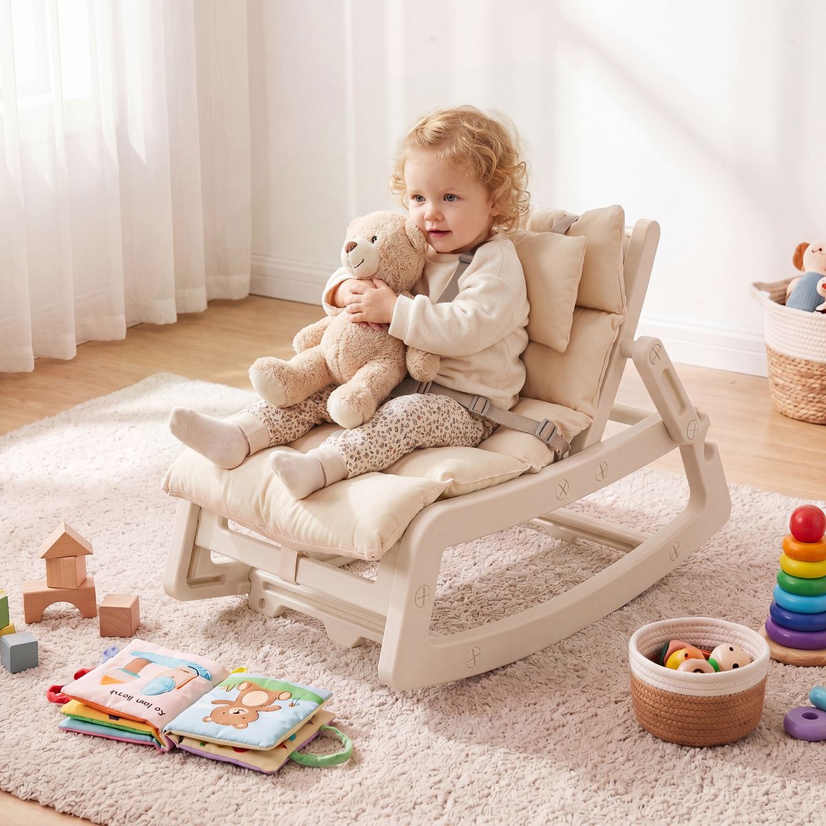 Coast 2-in-1 schommelstoel voor kinderen - verstelbare rugleuning - wasbaar zitkussen - beige