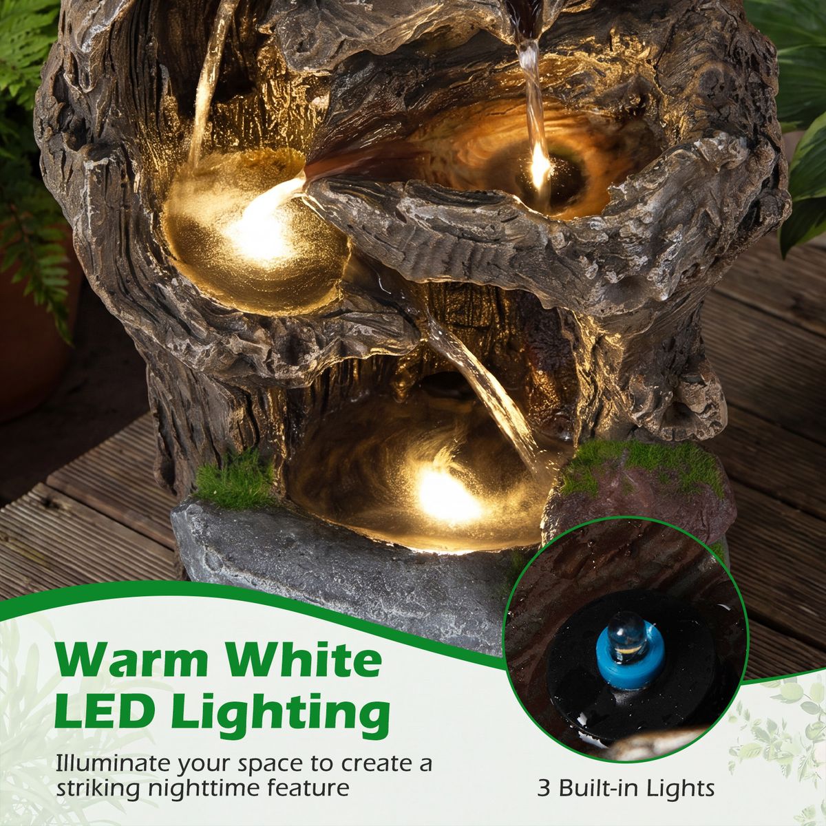 Coast Tuinfontein met 4 niveaus - LED-verlichting - Weerbestendig - Bruin, 26 x 28 x 53 cm