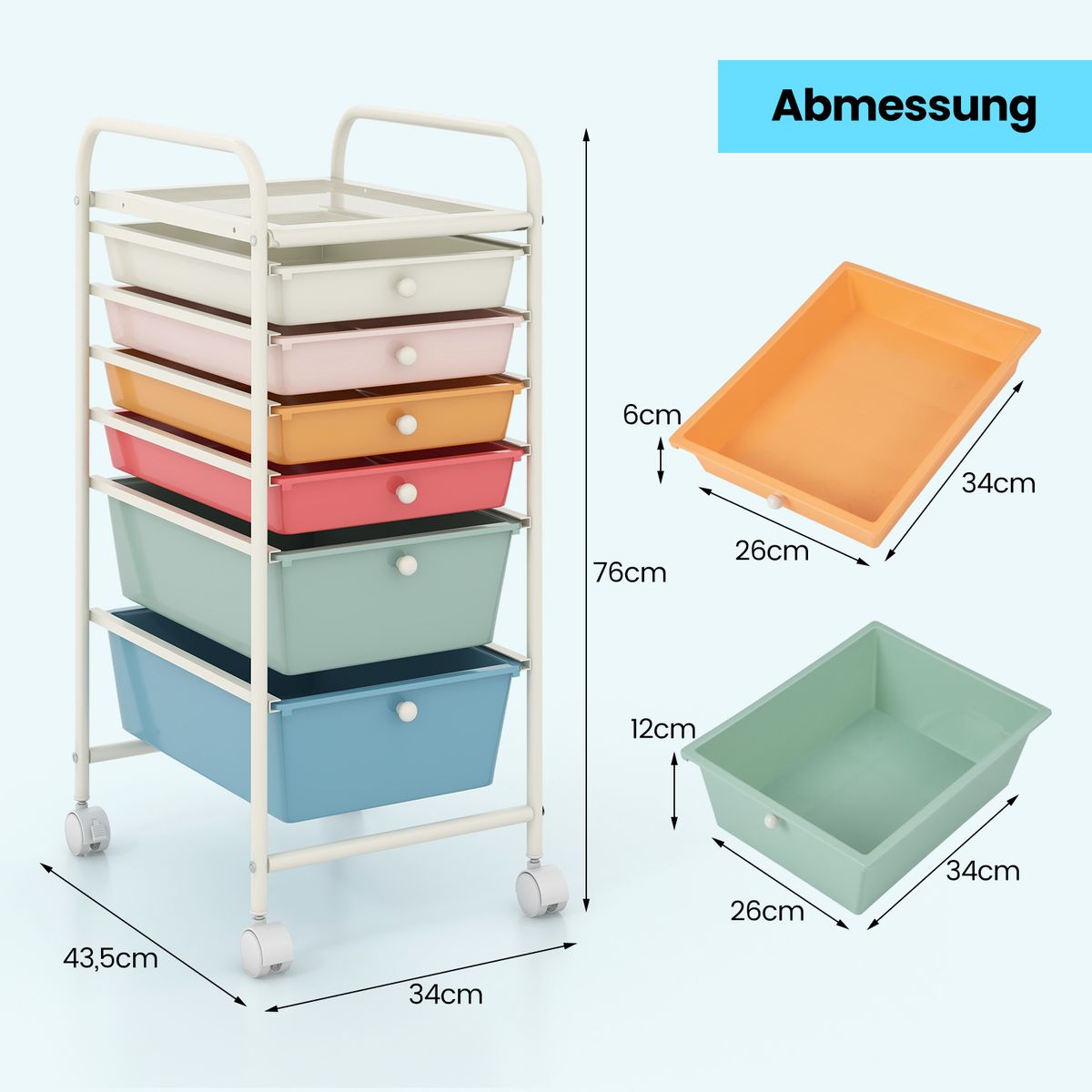 Coast Rolcontainer met 6 stapelbare lades - metalen frame - met opbergbak - bont