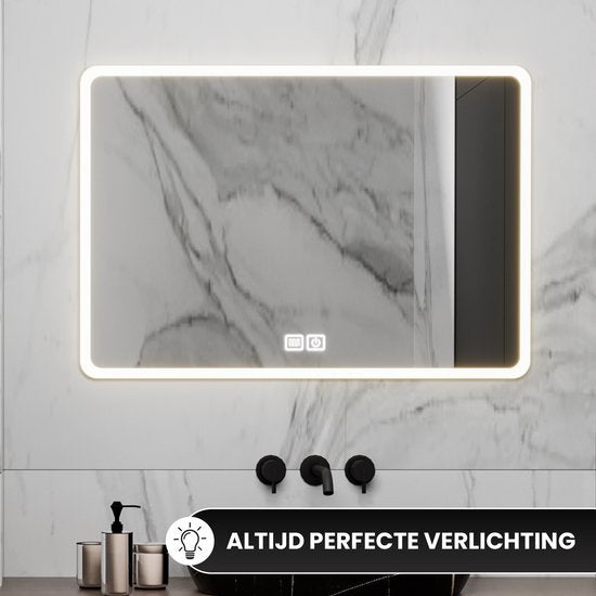 Bayt Badkamerspiegel - Badkamerspiegel met verlichting - Wandspiegel - 3 LED standen - Anti-Condens - 75x52 cm