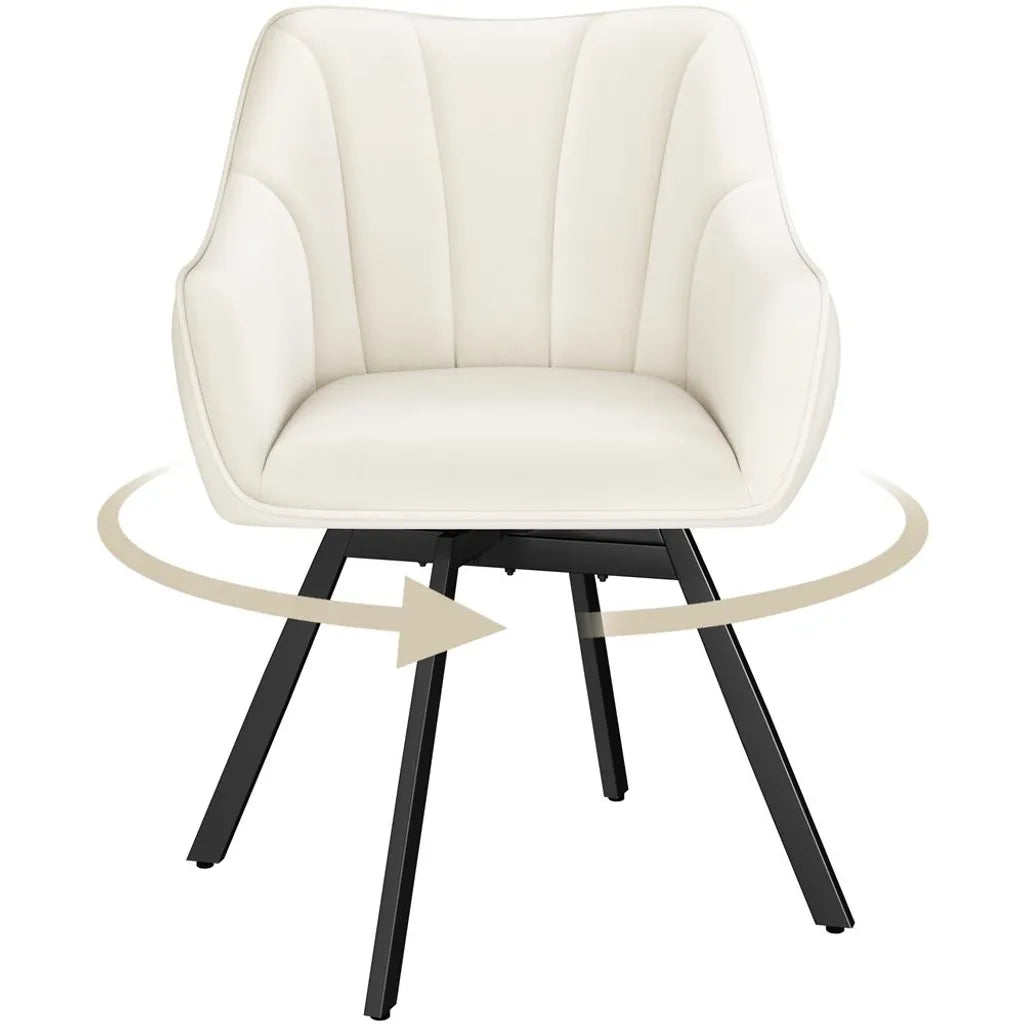 Yaheetech Eetkamerstoel met Armleuningen – Beige – 55 x 58,5 x 82 cm – 360° Draaibaar met Fluwelen Bekleding