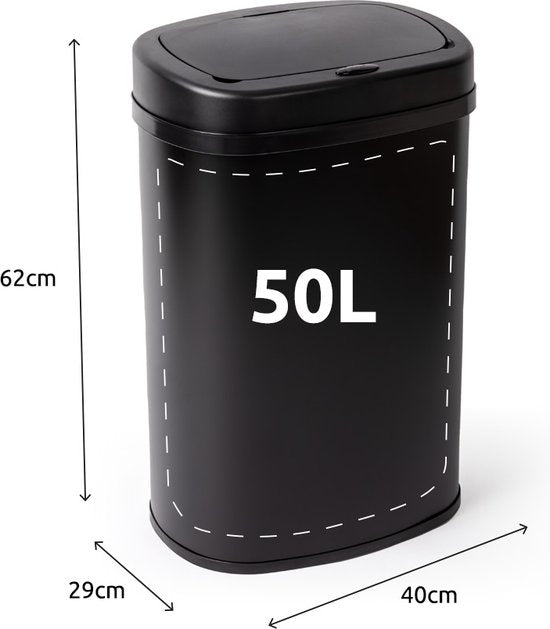 Sensor Prullenbak - 50L - Soft Close - Vingerprint vrij - Hygiënische Keuze - Zwart