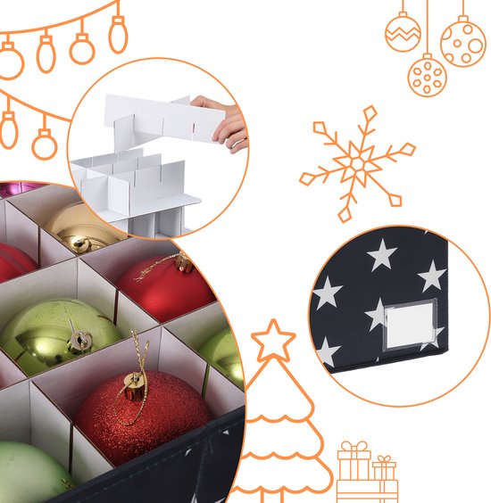 Kerstballen opbergbox - voor 30 ballen - met etiket - grijs
