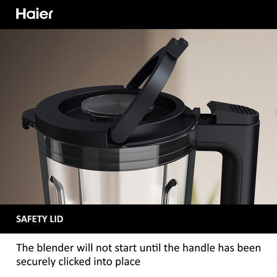 Haier Blender - 6 standen - Easy Clean - Glazen kan - IJs-crusher - 2L - 1200 W - Zwart - HBL5B2 011