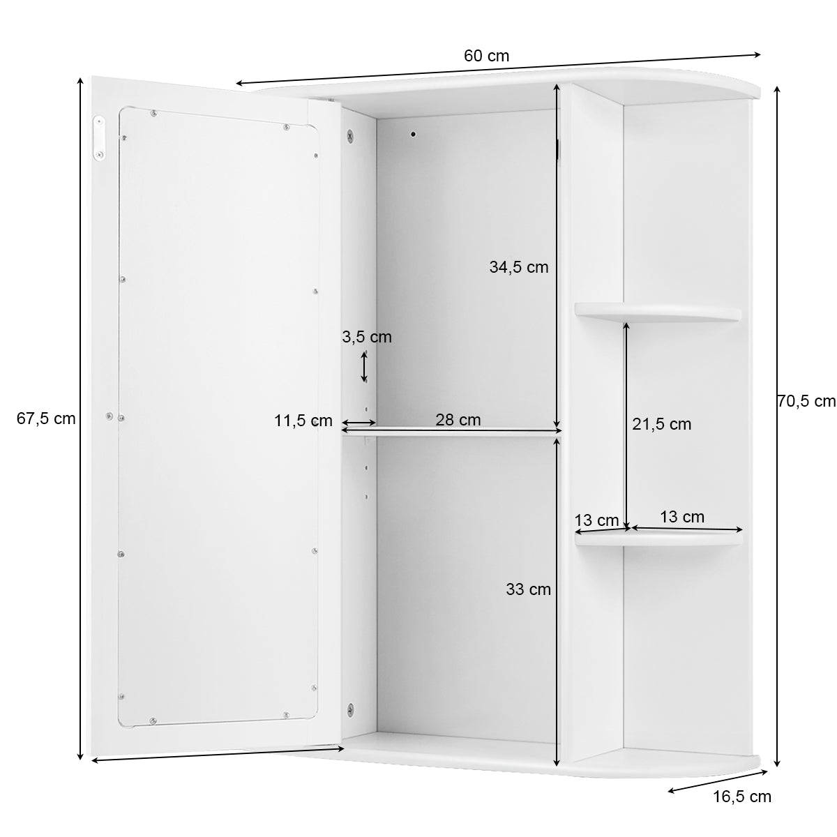 Coast Badkamerkast met spiegel - Met opbergplanken - 60 x 17 x 71 cm - Wit