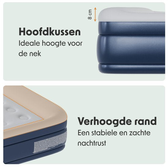 LifeGoods Luchtbed - 1 Persoons - Luchtmatras met Ingebouwde Pomp en Kussen - Opblaasbed - Incl. Draagtas en Reparatiekit - 196x96x47cm - Blauw/Wit