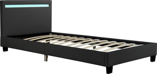 Gestoffeerd Bed Verona - 90 x 200 cm - Zwart - LED Verlichting