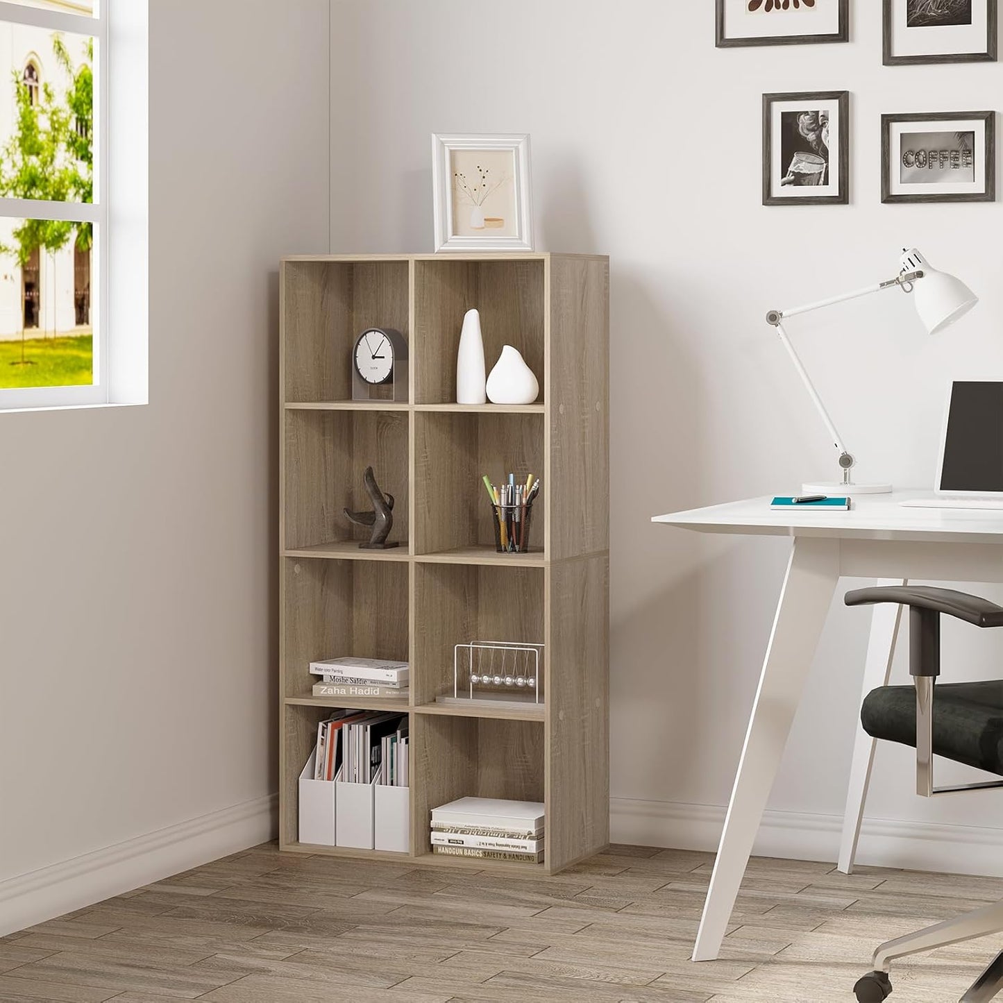 WOLTU Boekenkast 8 Compartimenten - Licht Eiken - 60x29,5x121cm