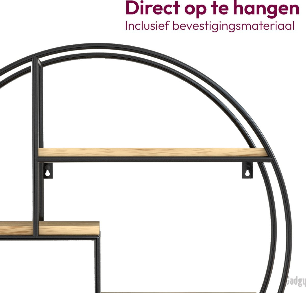 Industrieel Wandrek Rond – Houten Planken & Zwart Metaal – Decoratief Wandrek – Gadgy