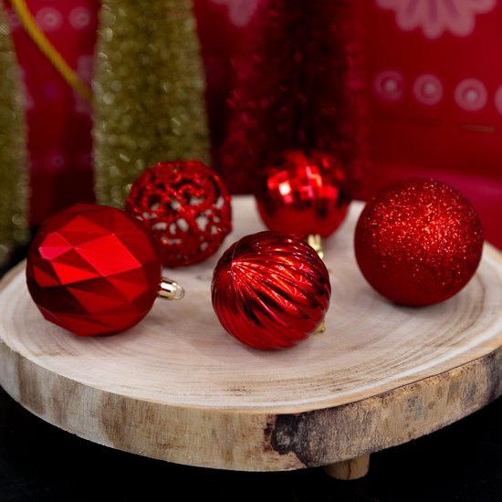 Giftsome Rode Kerstballen Set - 60 Stuks Kunststof Kerstballen - 6/7 cm