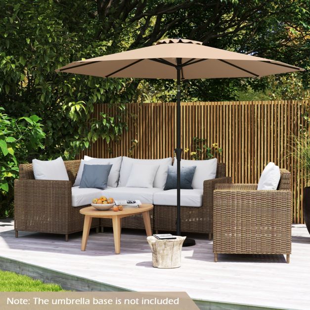 Coast Terrasparasol 303 cm Bruin – Kantelbare Parasol met Zwengel & 8 Baleinen Dubbelgelaagd voor Tuin, Terras & Zwembad
