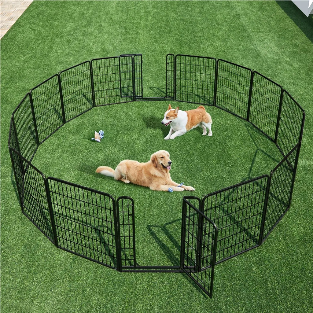 Yaheetech Puppyren 16 Panelen 80 x 65 cm - Zwart - Opvouwbare Hondenren met 2 Deuren voor Binnen en Buiten