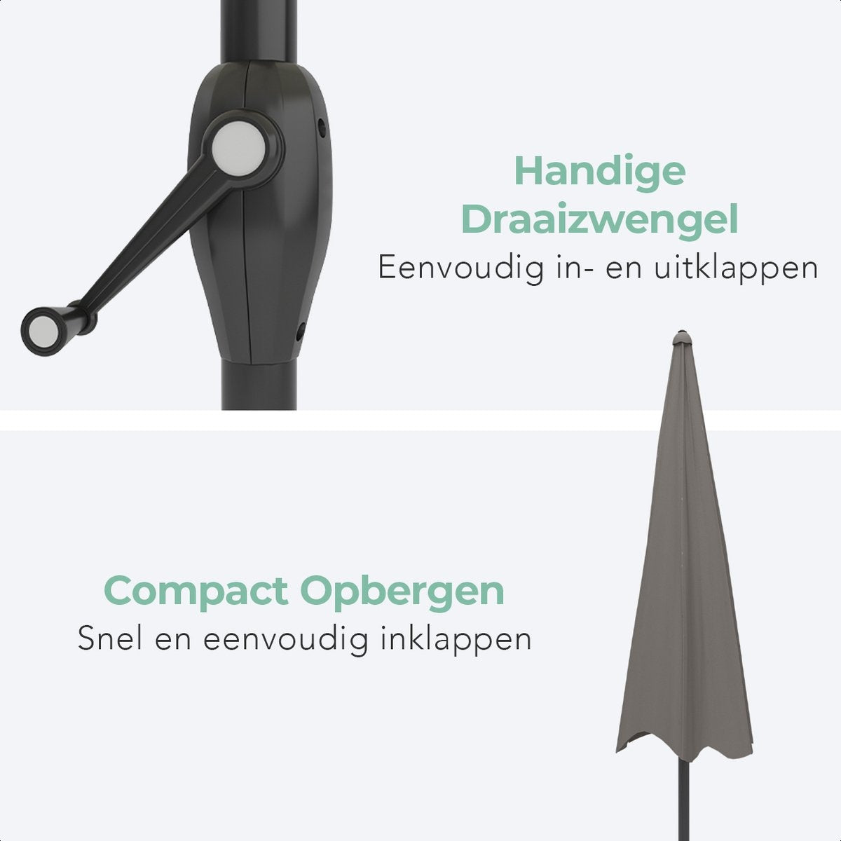 LifeGoods Parasol - Ø270 cm - 30° Kantelbaar - Waterdicht - met Hoes - Taupe
