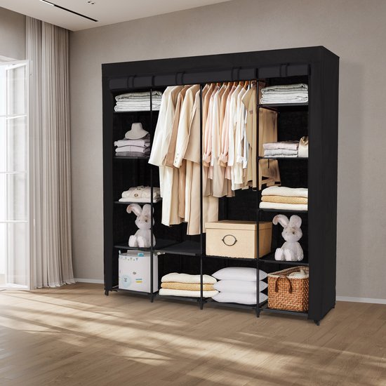 Brixy Kledingkast - XXL - Kleerkast - Opvouwbaar - 175 x 170 x 45cm - Stoffen Vouwkast - Zwart