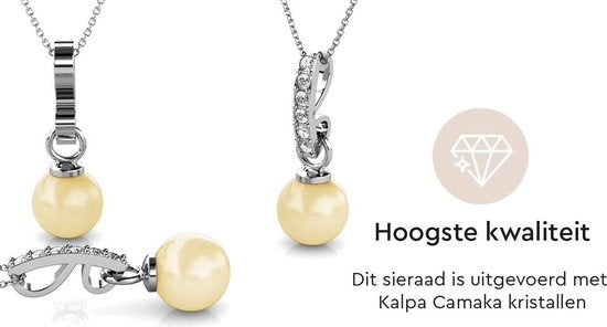 Yolora Dames Ketting met Hanger - Kalpa Camaka Parel en Kristallen - Zilverkleurig - 18K Witgoud Verguld - Vrouwen Collier Zilver - Sieraden - Luxe Giftbox - Geschenkdoos - Cadeau doos - Exclusieve Geschenkverpakking - Mooie Cadeauverpakking