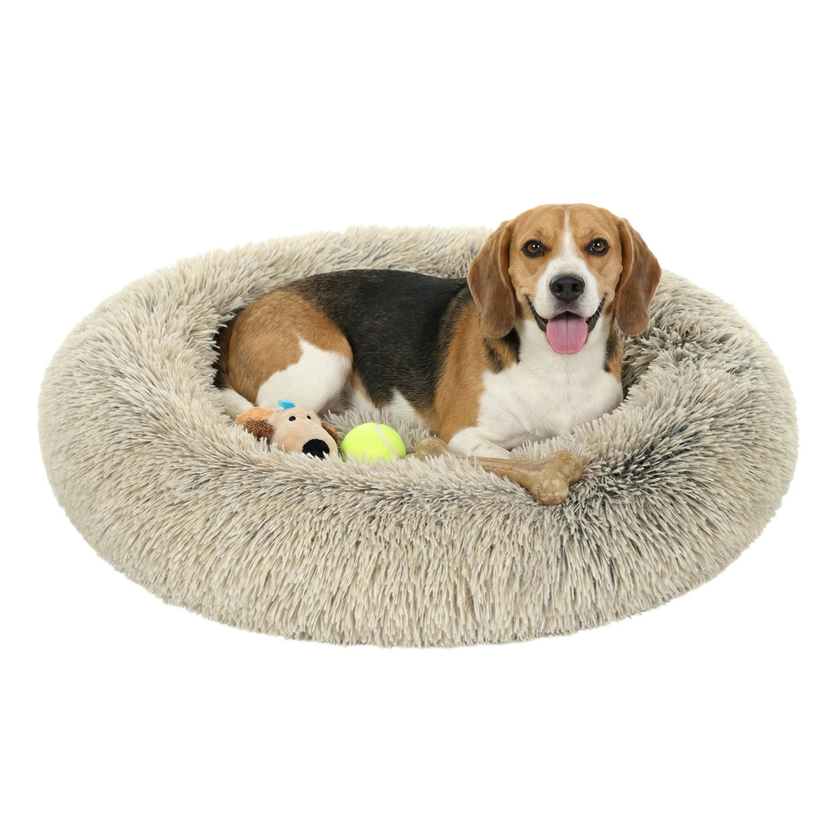 JOYFURNOS Donut Hondenmand met Uitneembaar Wasbaar Kussen - Zachte Pluche Bank - 70 cm - Kaki
