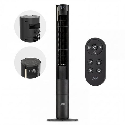 Stille Ventilator met afstandsbediening - Bladloze Torenventilator met Timer en 3 blaasstanden - Energiezuinig (60W) - Slaapkamer - Mat zwart - JAP Appliances Toronto L