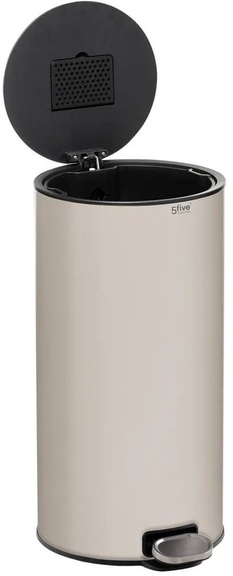 5Five Prullenbak/pedaalemmer Delta - beige - metaal - 30 liter - 39 x 33 x 62 cm - keuken afvalbak