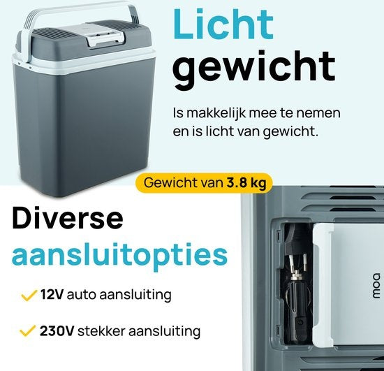 MOA Elektrische Koelbox - Coolbox - Met Verwarmingsfunctie - 12V en 230V - 22 Liter - Grijs -ECW22