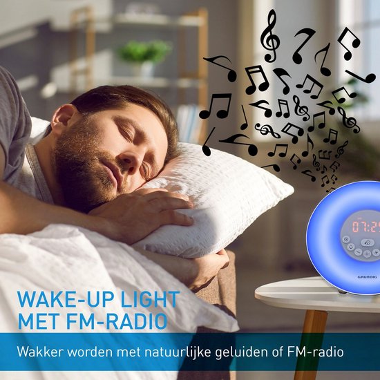 Grundig Digitale Licht Wekker met 10 Natuurlijke Geluiden en Kleurenverlichting - Wake-Up Light met FM-Radio