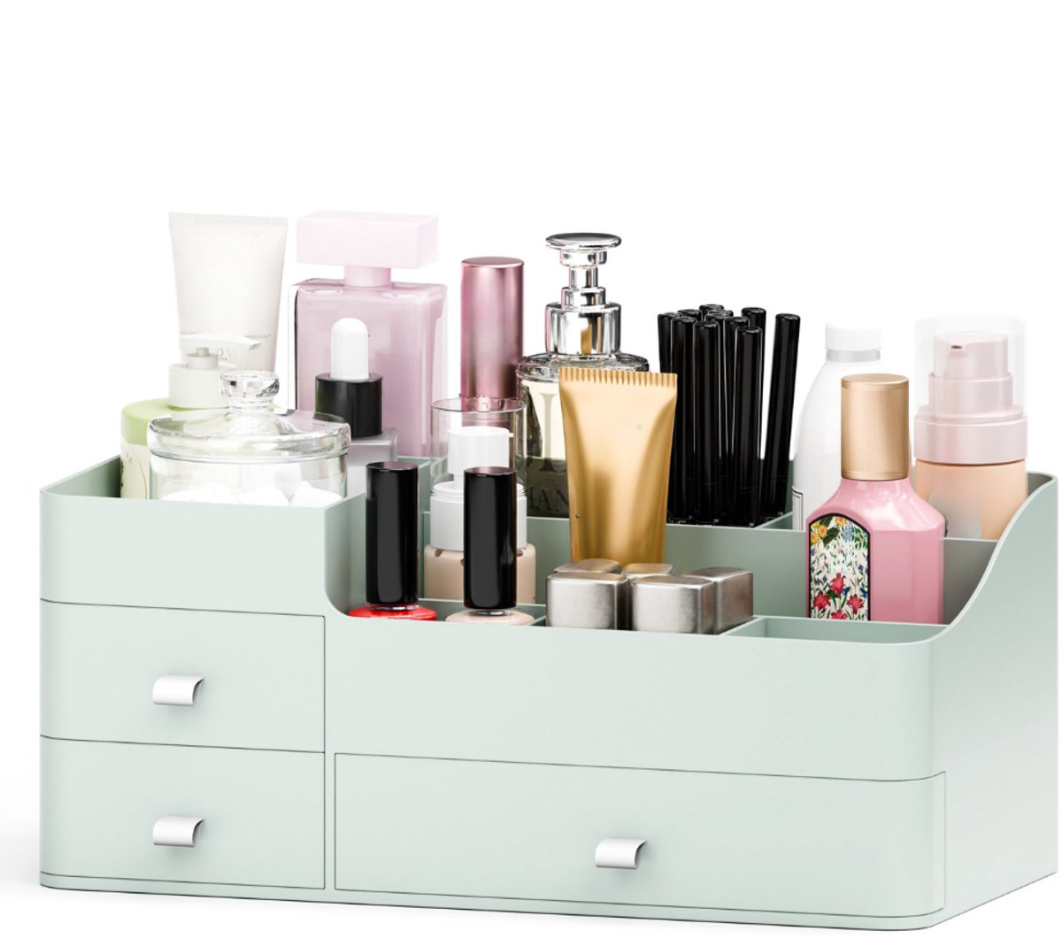 Organess Make-up Organizer 2024 – Groen Acryl – 3 Lades & 2 Vakken – Skincare Opbergdoos