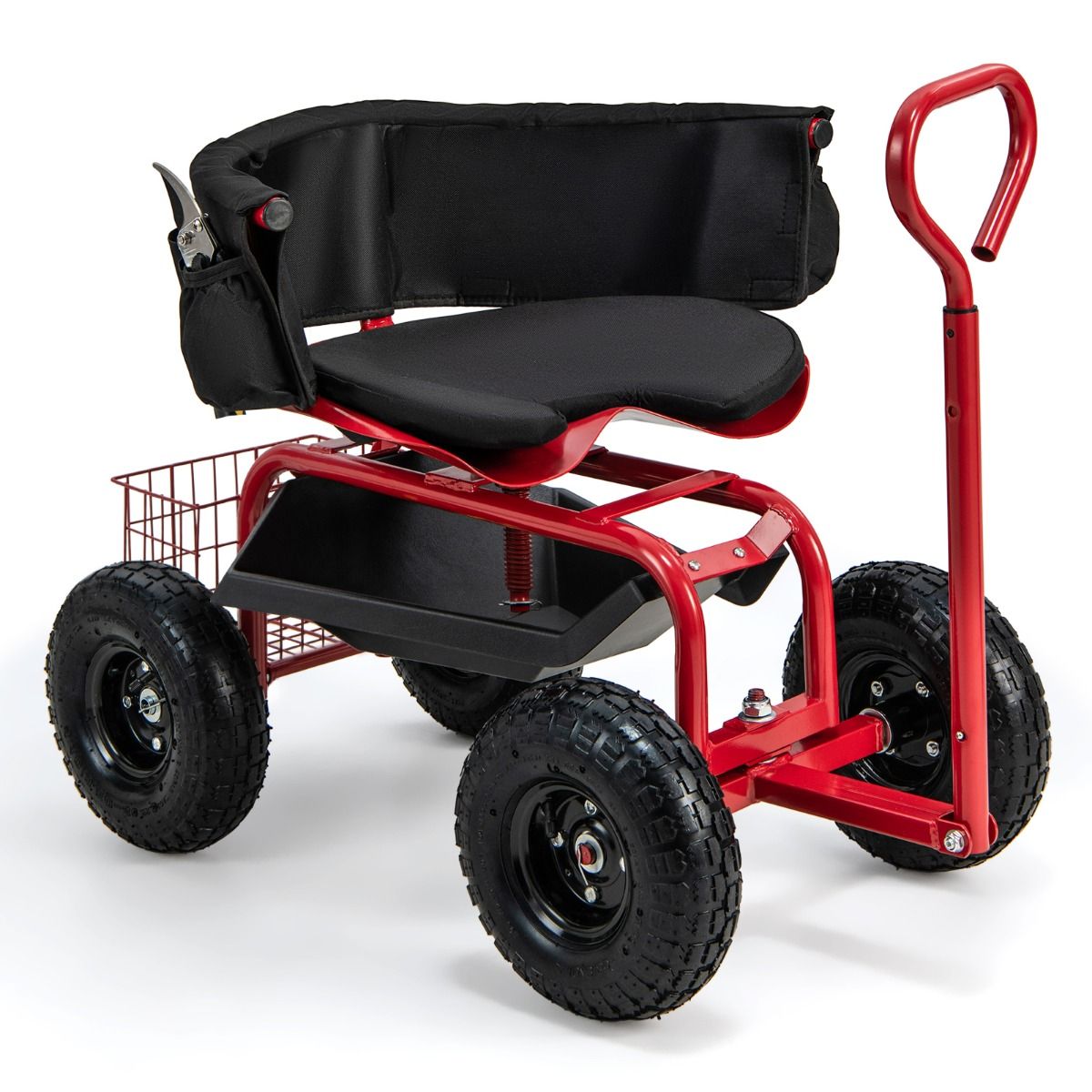 Coast Tuinwagen met rolzitting - uittrekbare handgreep - opbergruimte - rood