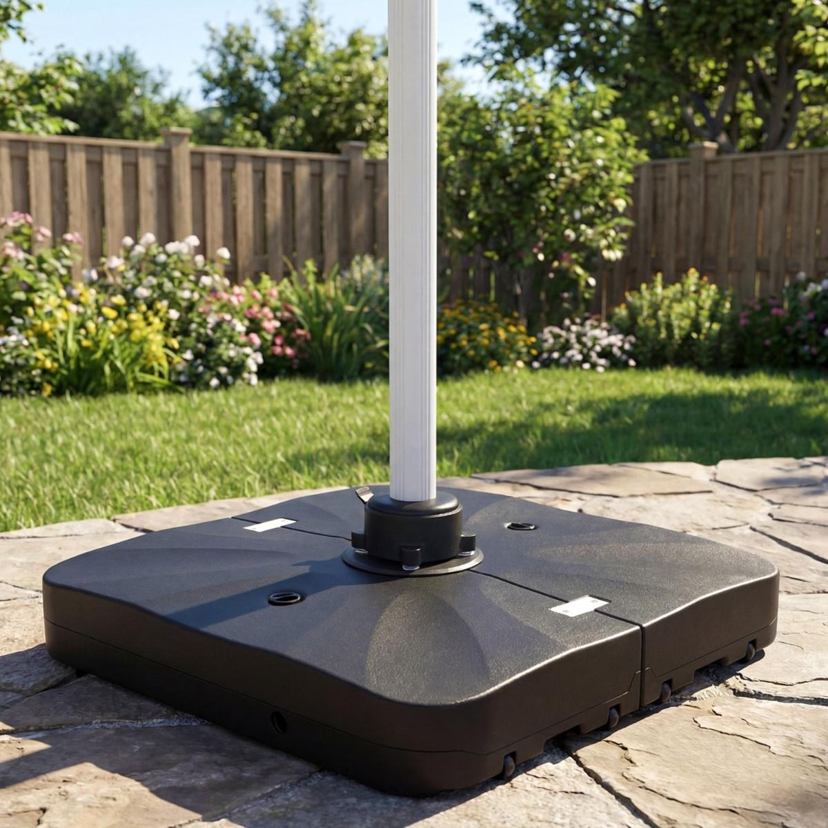 Coast parasolvoet op wielen - 360° draaibaar - vulbaar met water of zand - zwart - 105 x 105 x 18 cm