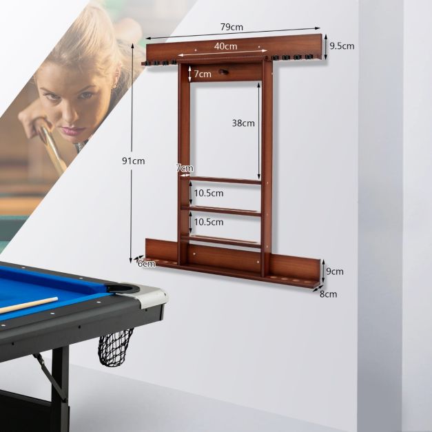 Costway Biljartkeurek – Wandmontage & 8 Keuclips – 79 x 8 x 91 cm – Bruin