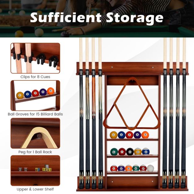 Costway Biljartkeurek – Wandmontage & 8 Keuclips – 79 x 8 x 91 cm – Bruin