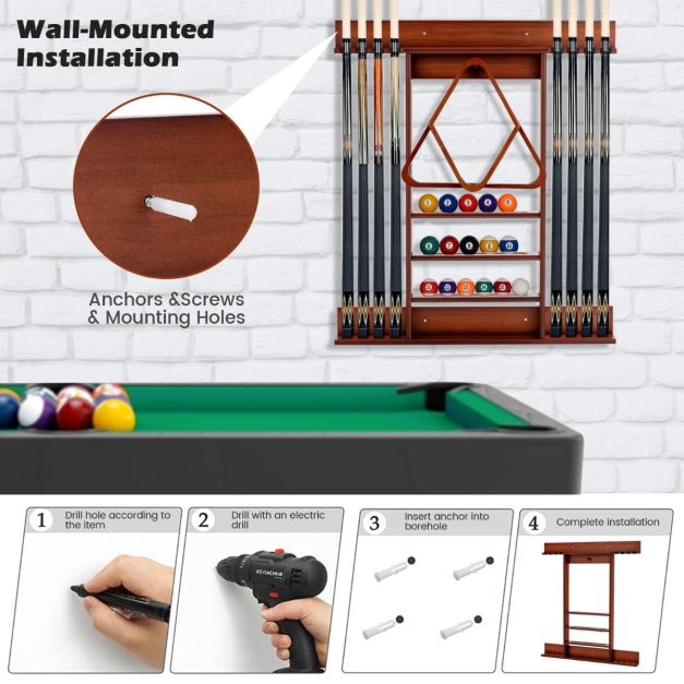Costway Biljartkeurek – Wandmontage & 8 Keuclips – 79 x 8 x 91 cm – Bruin