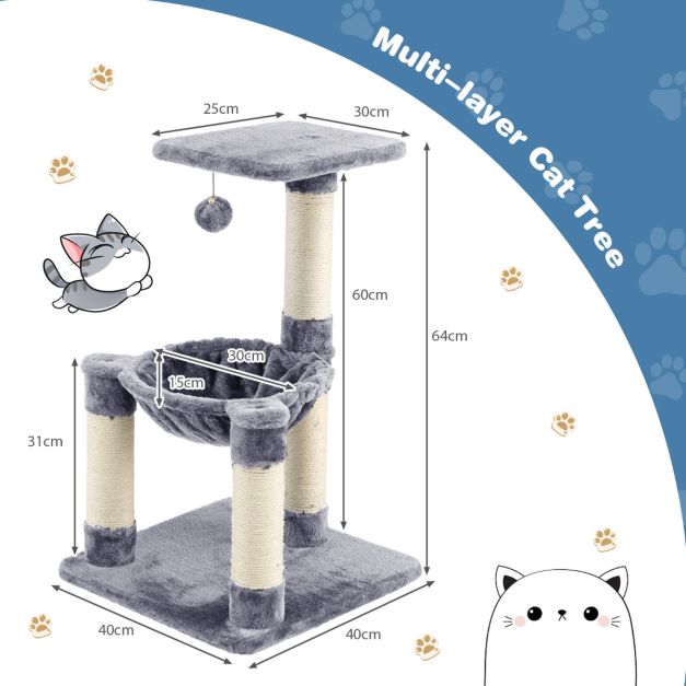 Coast Multi -Storey Scratching Post Soft Wrapped Cat Tree met een gezellige hangmatgrijs