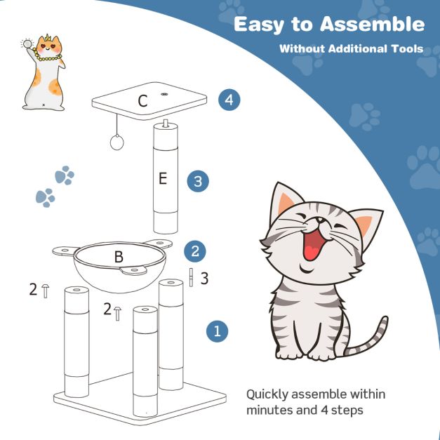 Coast Multi -Storey Scratching Post Soft Wrapped Cat Tree met een gezellige hangmatgrijs