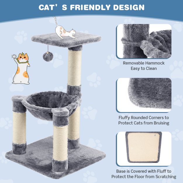 Coast Multi -Storey Scratching Post Soft Wrapped Cat Tree met een gezellige hangmatgrijs