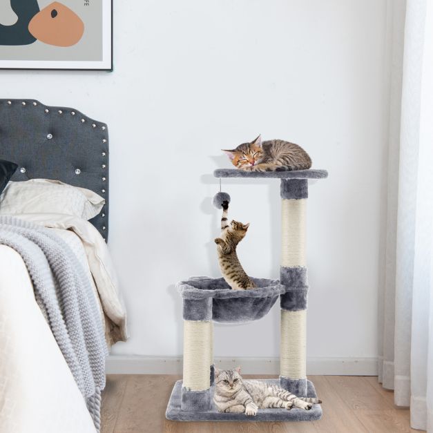 Coast Multi -Storey Scratching Post Soft Wrapped Cat Tree met een gezellige hangmatgrijs