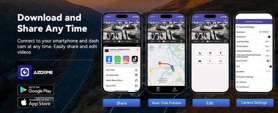 AZDome M350 4CH Dashcam - 2K + 3x Full HD - Wifi - GPS - 64GB