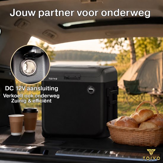 Toivo Elektrische Koelbox - 40 Liter - 12V en 230 volt - Auto - Camping Koelkast - Koelen en Verwarmen - Frigobox - Zwart