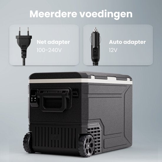 Auronic Elektrische Koelbox - Compressor - 80L - 12V en 240 volt - Camping Koelkast - Frigobox Auto - Met Wielen en Hendel - Zwart