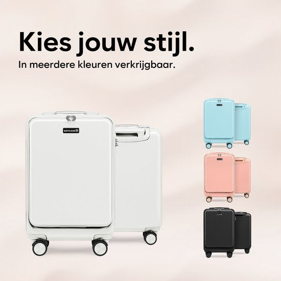 SC Handbagage Koffer 35L - Lichtgewicht Trolley - Spinnerwielen - TSA-slot en Laptopvak - Reiskoffer met Handig Voorvak - 55 cm - Off-white